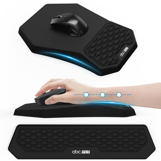 Ergonomic Mouse Pad and Keyboard Wrist Rest Support Set, Massage Design Mousepad for Carpal Tunnel Pain Relief, Memory Foam, Non-Slip PU Base for Computer Desk, Black