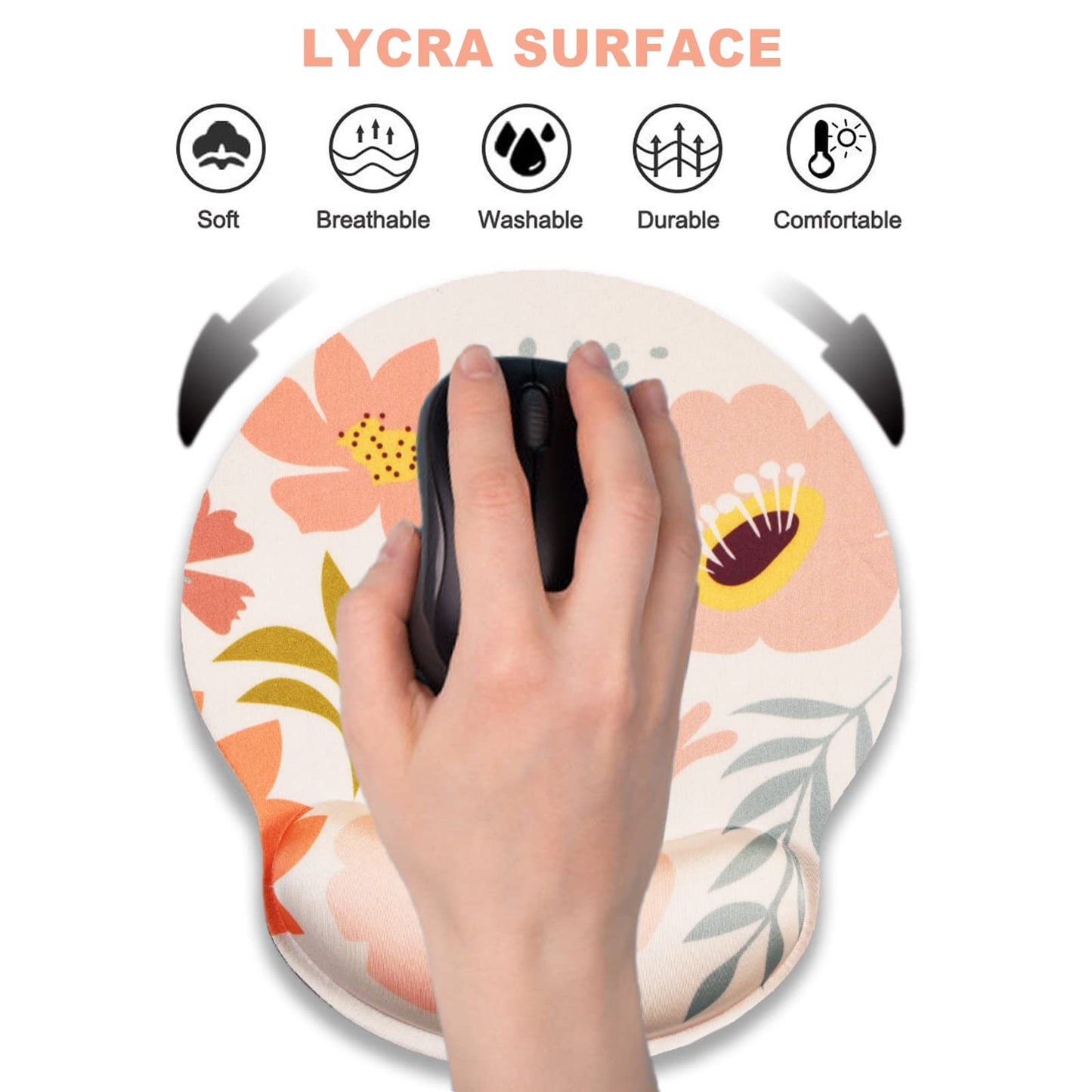 ARTSO Ergonomic Mouse Pad with Wrist Rest Support, Memory Form Non-Slip Rubber Base Mousepad for Home, Office, Easy Typing & Pain Relief, Pink Flowers