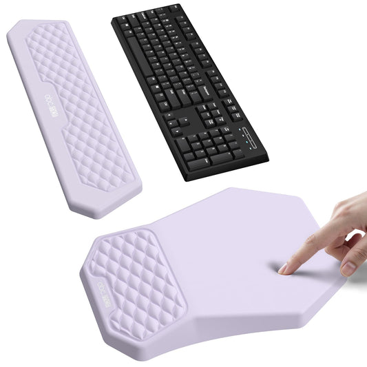Ergonomic Mouse Pad and Keyboard Wrist Rest Support Set, Massage Design Mousepad for Carpal Tunnel Pain Relief, Memory Foam, Non-Slip PU Base for Computer Desk, Purple
