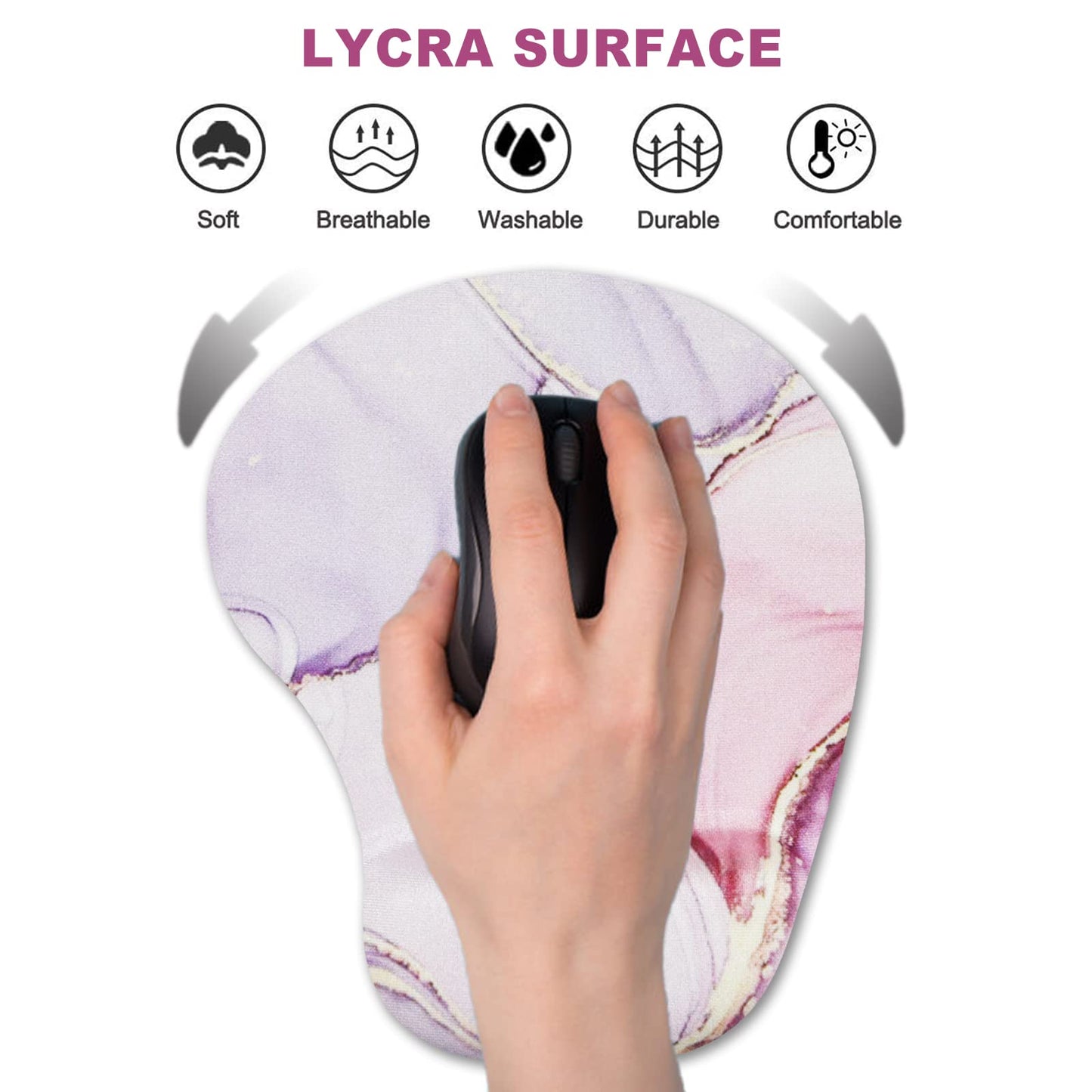 ARTSO Ergonomic Mouse Pad with Wrist Support Gel Mouse Pad Wrist Rest, Non-Slip PU Base Comfortable Mousepad for Office Home Working Studying Pain Relief & Easy Typing, Purple Pink Marble