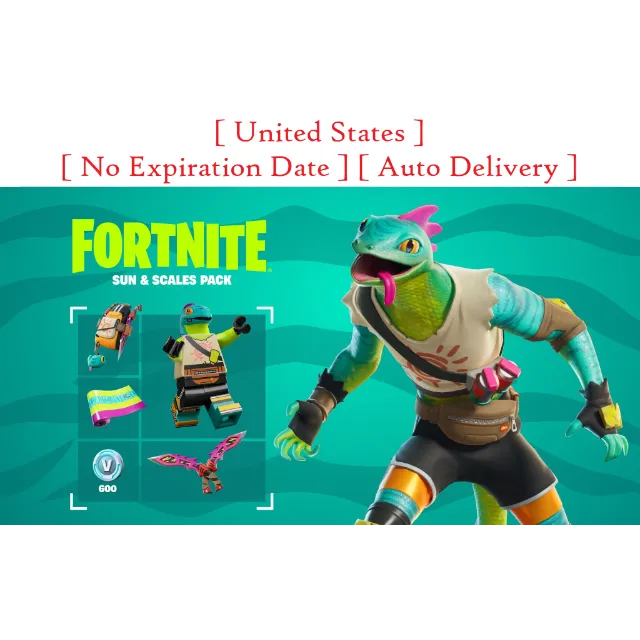Fortnite Sun & Scales Pack - Lizzik Outfit + LEGO Style, Hackpack Back Bling, Spiked Slashers Pickaxe, Blep Wrap & 600 V-Bucks - Xbox Digital Code - US Region