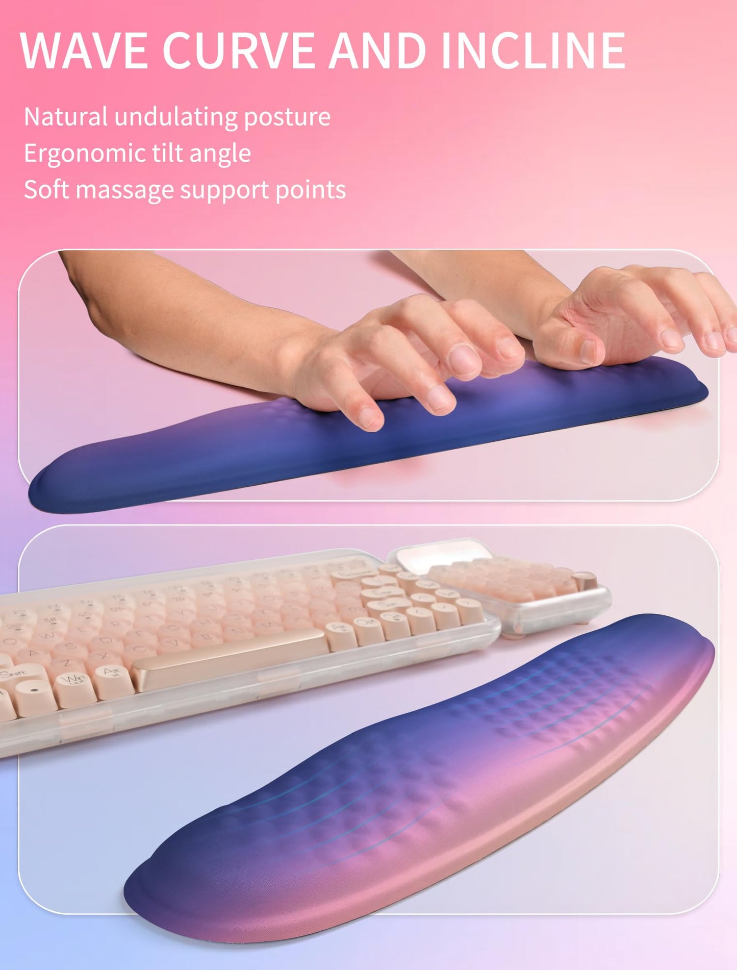 Hokafenle 2in1 Combination, Wave Keyboard Wrist Rest and Ergonomic Curvature Mouse Pad Wrist Support for Relieve Wrist Pain, Filled with Soft Cushion Memory Foam, Dawn