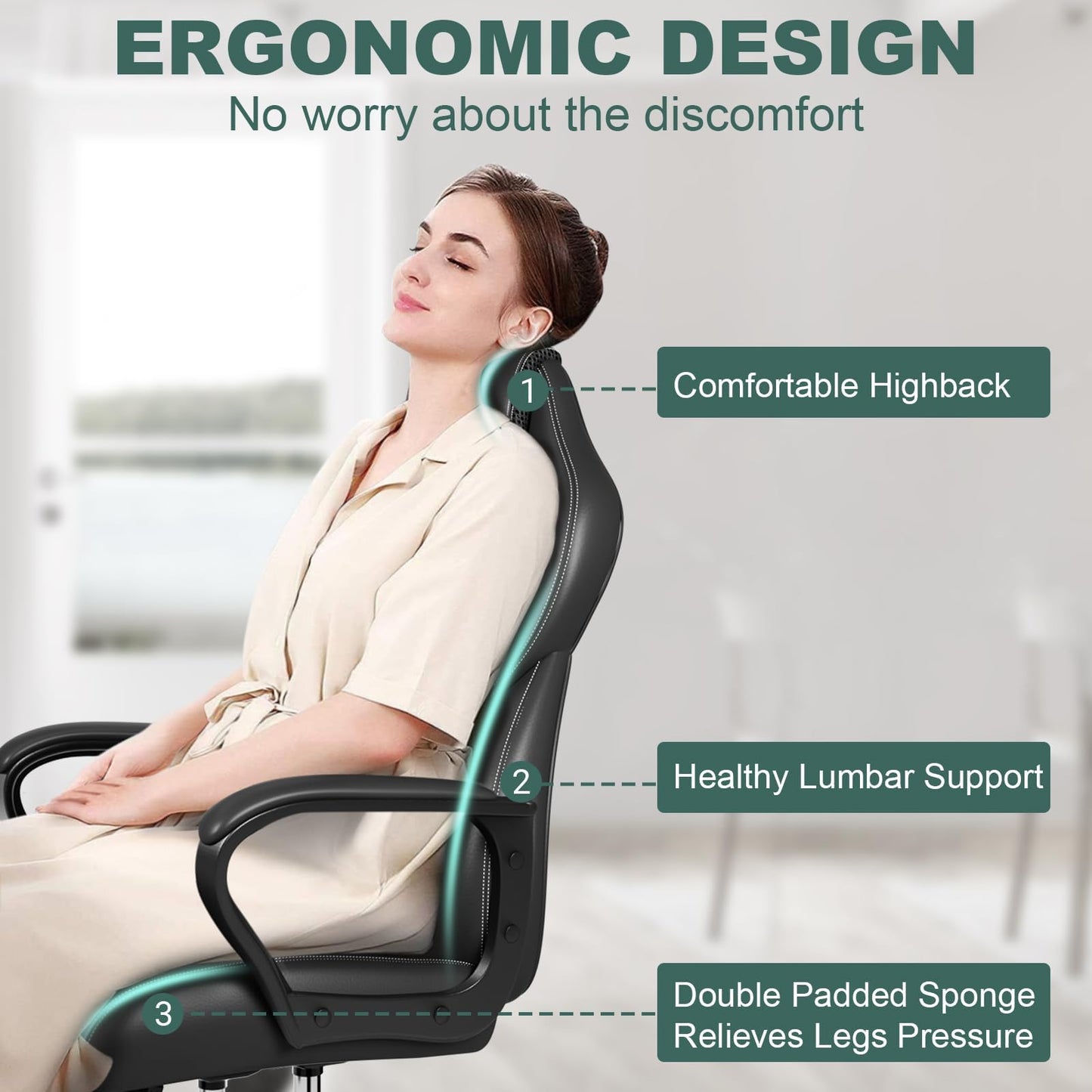 BASETBL Office Chair, Ergonomic Computer Chair for Home Gaming Business, Adjustable Height Durable Comfy Executive Chair, 150kg Black