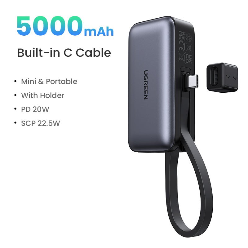 mousebows Mini Power Bank 5000mAh 22.5W with Built-in Cable