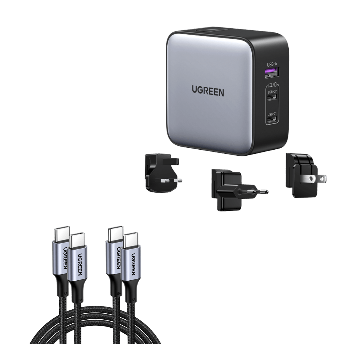 mousebows Nexode 65W 3-Port Travel Charger with US/UK/EU Plug