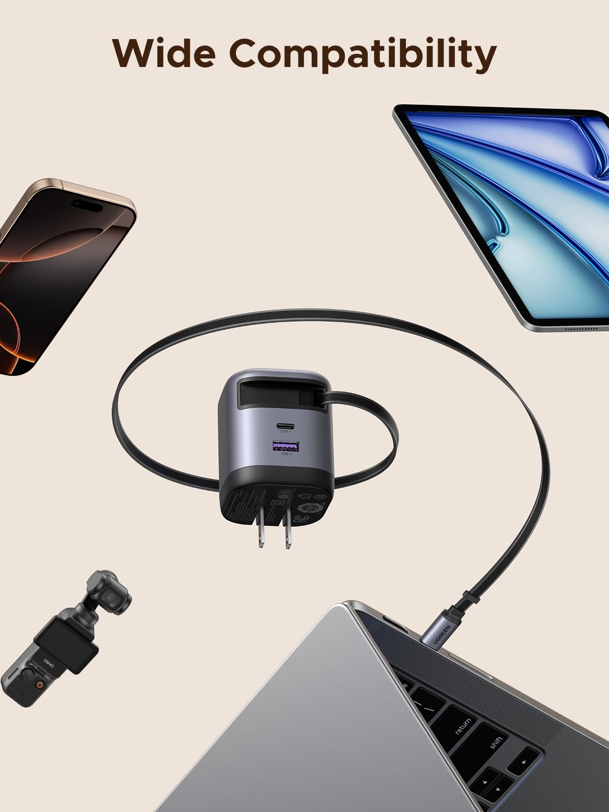 mousebows Nexode 65W Charger with Retractable USB-C Cable