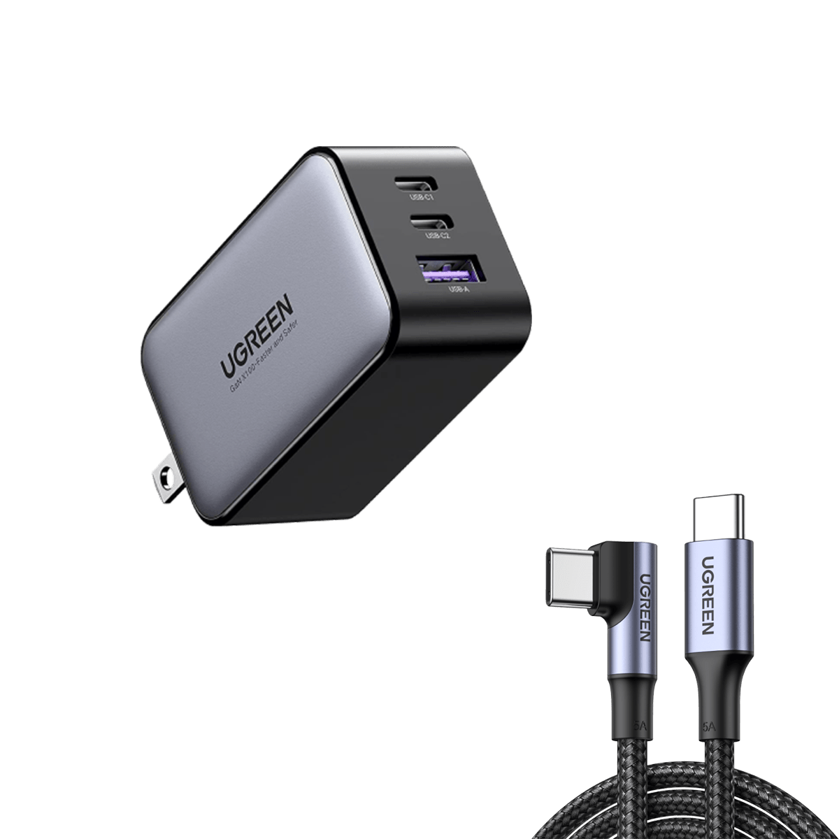 mousebows Nexode 65W USB C GaN Charger-3 Ports Wall Charger Bundle