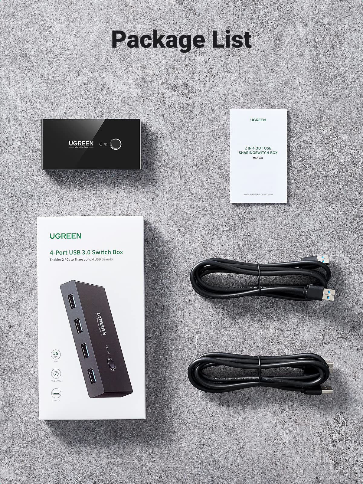 mousebows USB 3.0 4-Port Switch With 2 Pack USB Male Cable