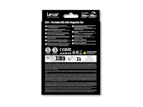 Lexar ES4 Portable SSD with Magnetic Set 1TB, External SSD USB 3.2 Gen 2 up to 1050MB/s Read and 1000MB/s Write compatible with iPhone 15/16, PC & Mac, Type-C Laptops, Tablets, PS5, PS4
