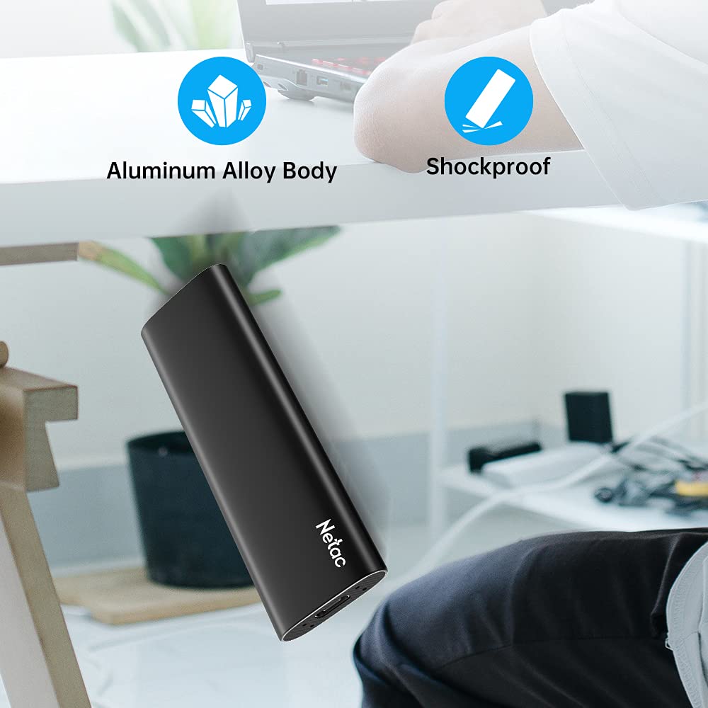Netac Portable SSD 500GB USB 3.2 Gen 2 (10 Gbps, Type-C) External Solid State Drive External Hard Drive,Mobile SSD 500GB, Business Travel Essential, Deep Black