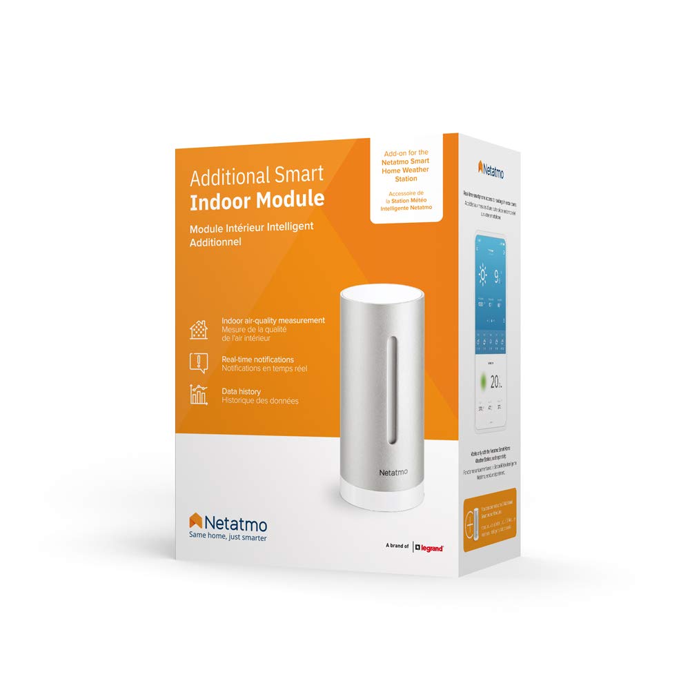 Additional Module for Netatmo Weather Station, temperature, humidity and air-quality (CO2), control via smartphone, Accessory of Netatmo Weather Station, NIM01-WW, silver
