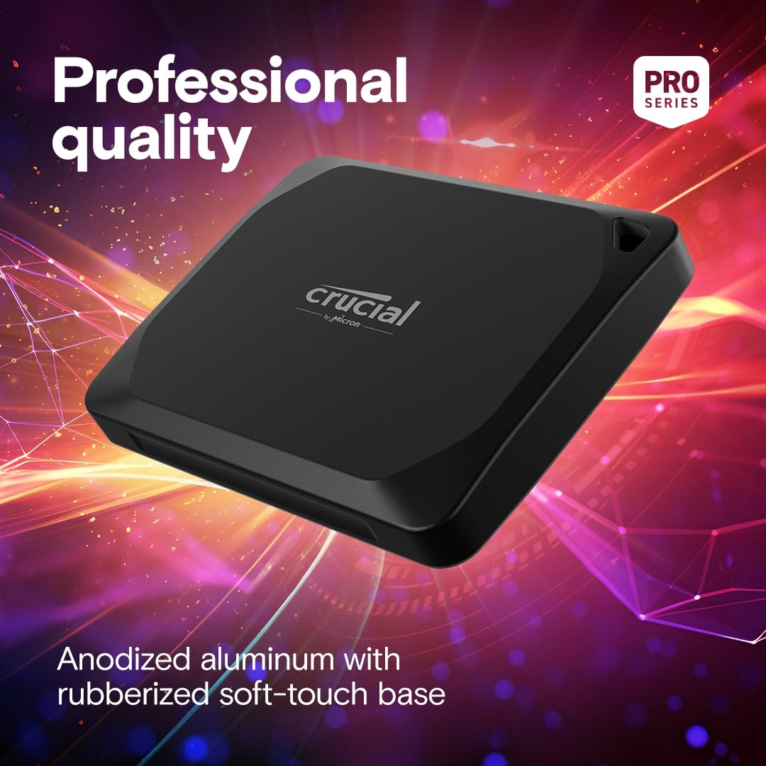 Crucial X10 Pro 1TB Portable External SSD, Up to 2100MB/s Read and 2000MB/s Write, External Solid State Drive, USB-C 3.2, PC and Mac, Dust and Water Resistance -CT1000X10PROSSD902