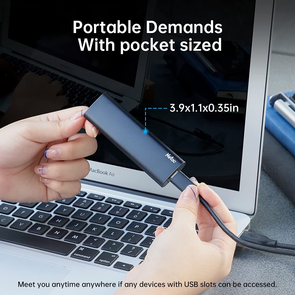 Netac Portable SSD 500GB USB 3.2 Gen 2 (10 Gbps, Type-C) External Solid State Drive External Hard Drive,Mobile SSD 500GB, Business Travel Essential, Deep Black