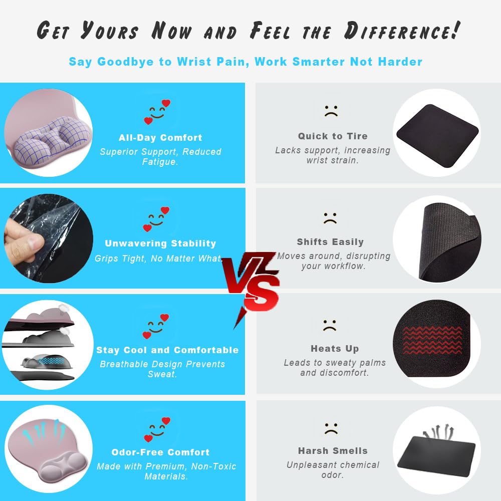 Ergonomic Mouse Pad with Wrist Rest Support&Gel Cushion for Desk; Cute Computer Decor Accessories for Women. Small Mousepad Mat Laptop Pads for Office&Home. Ergo Supplies & Aesthetic (03Deep Violet)