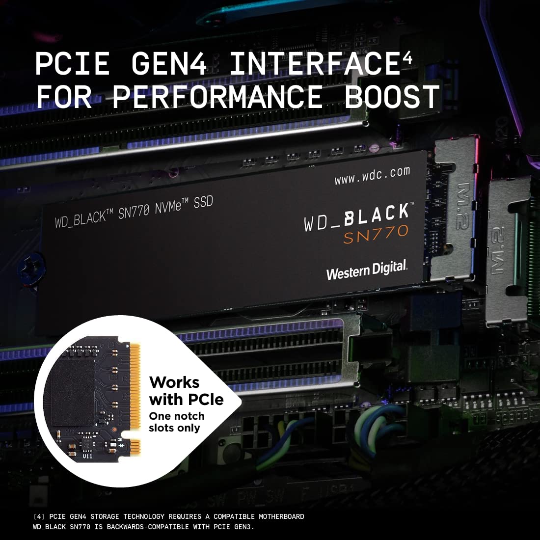 WD_BLACK SN770 2TB NVMe M.2 SSD, M.2 2280 NVMe SSD, Gaming Solid State drive, PCIe Gen4 NVMe, High Performance Gaming drive, Read speeds up to 5150 MB/s, Black