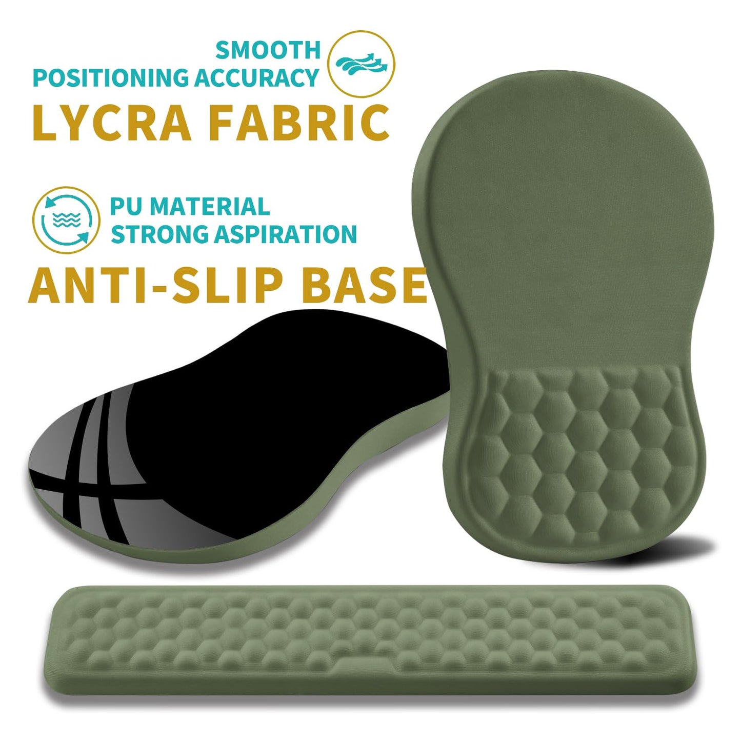 Hokafenle 2 in 1 Ergonomic Mouse Pad Wrist Support & Wrist Rest for Computer Keyboard Set, with Relieve Carpal Tunnel Pain Massage Bulge and Full Memory Gel Design (2In1 Set, Dark Green)