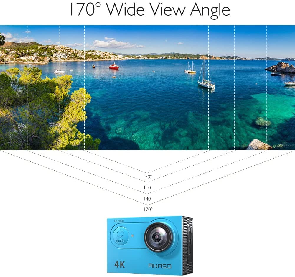 AKASO EK7000 4K30FPS Action Camera - 20MP Ultra HD Underwater Camera 170 Degree Wide Angle 98FT Waterproof Camera with Accessory Kit - Blue