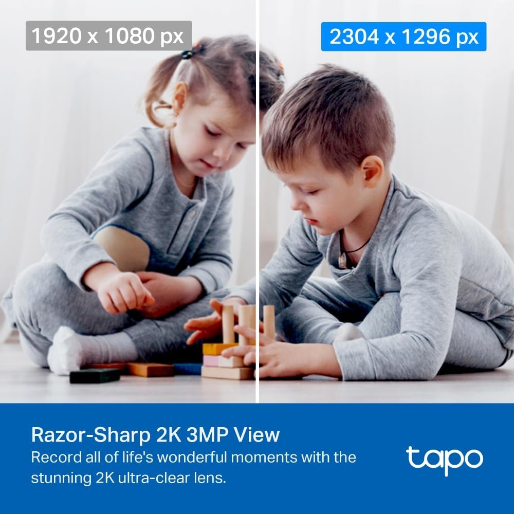 Tapo Wifi Indoor Camera, 2K 3MP Full HD Baby Camera, 360° Security Wireless Pet Camera, Night Vision, Work with Alexa & Google Home, 2 Pack(Tapo C210P2) (Package may vary)