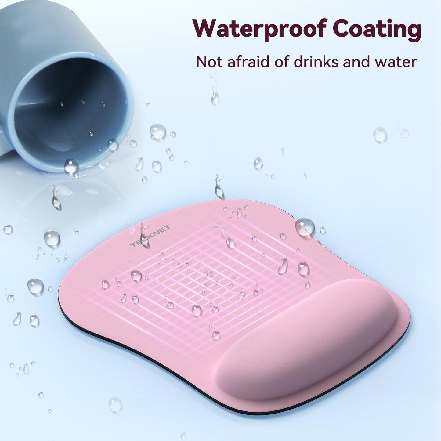 TECKNET 2 Pack Mouse Pad with Wrist Support, Ergonomic Gaming Mouse Pad Pain Relief, Portable Comfortable Mousepad for Computer, Laptop, Office, Home Non-Slip Base, Waterproof Surface - Pink