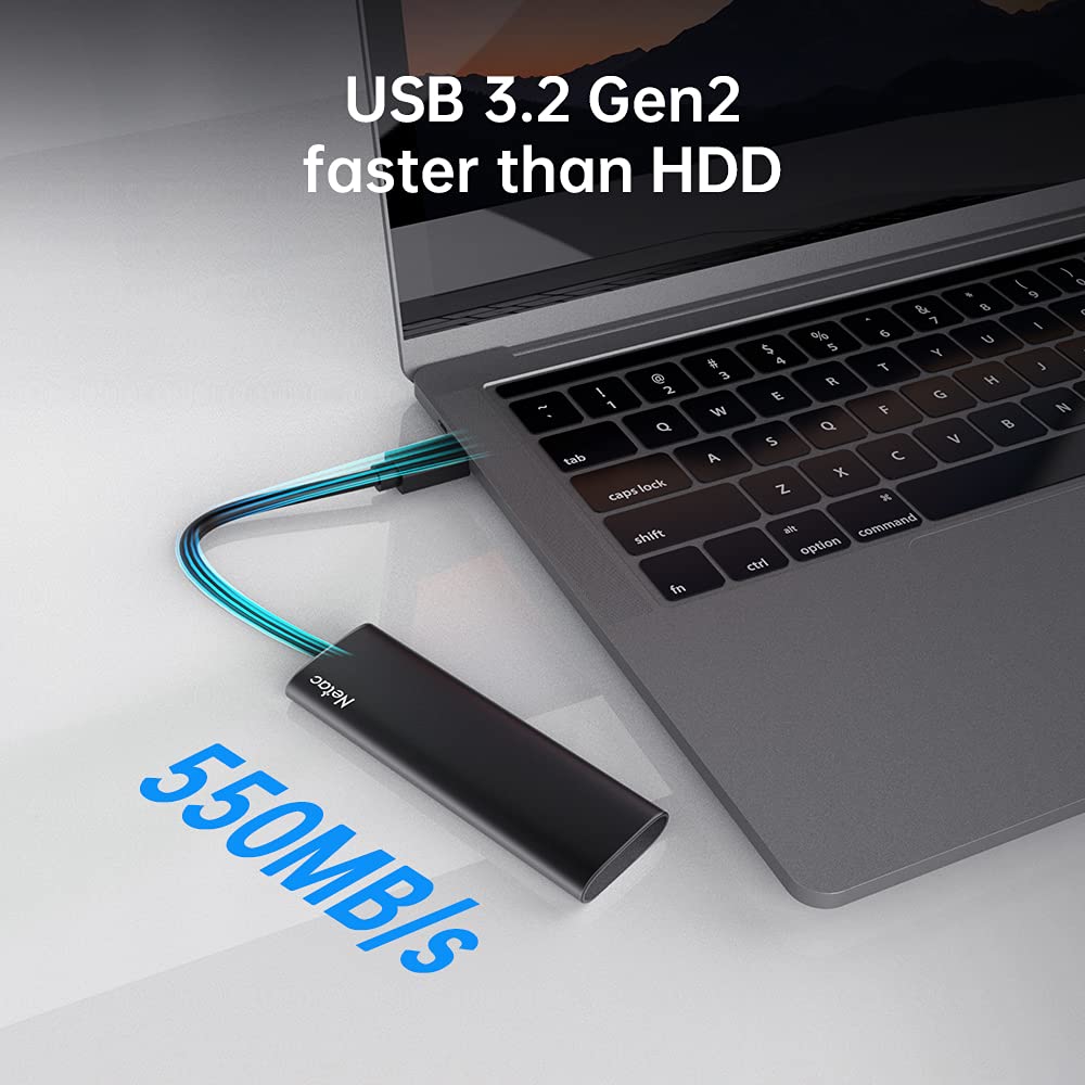 Netac Portable SSD 500GB USB 3.2 Gen 2 (10 Gbps, Type-C) External Solid State Drive External Hard Drive,Mobile SSD 500GB, Business Travel Essential, Deep Black