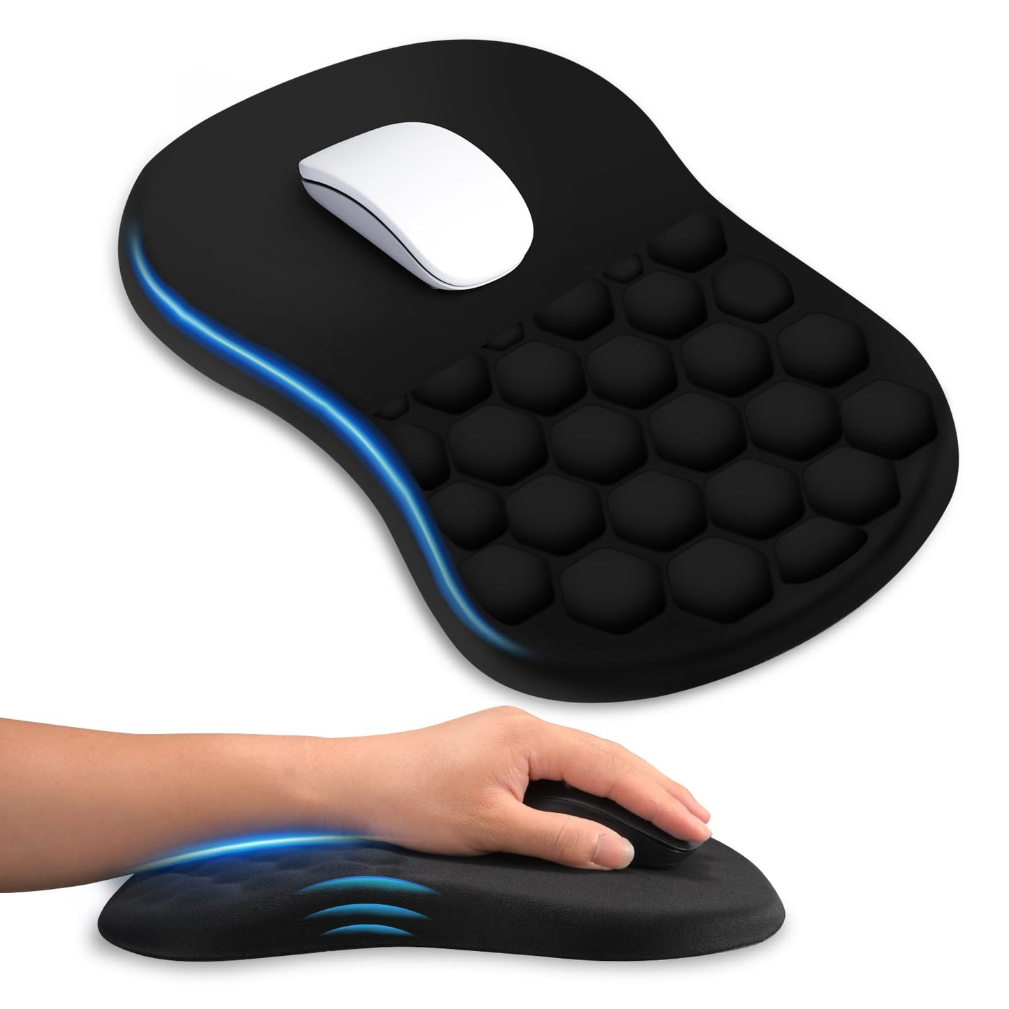 Zylentix Ergonomic Mouse Pad with Wrist Rest, Dual-Slope Design for Pain Relief- Large 12x8 Inch Size with Reinforced Memory Foam & Non-Slip Base for Office Desk/Gaming (Black)