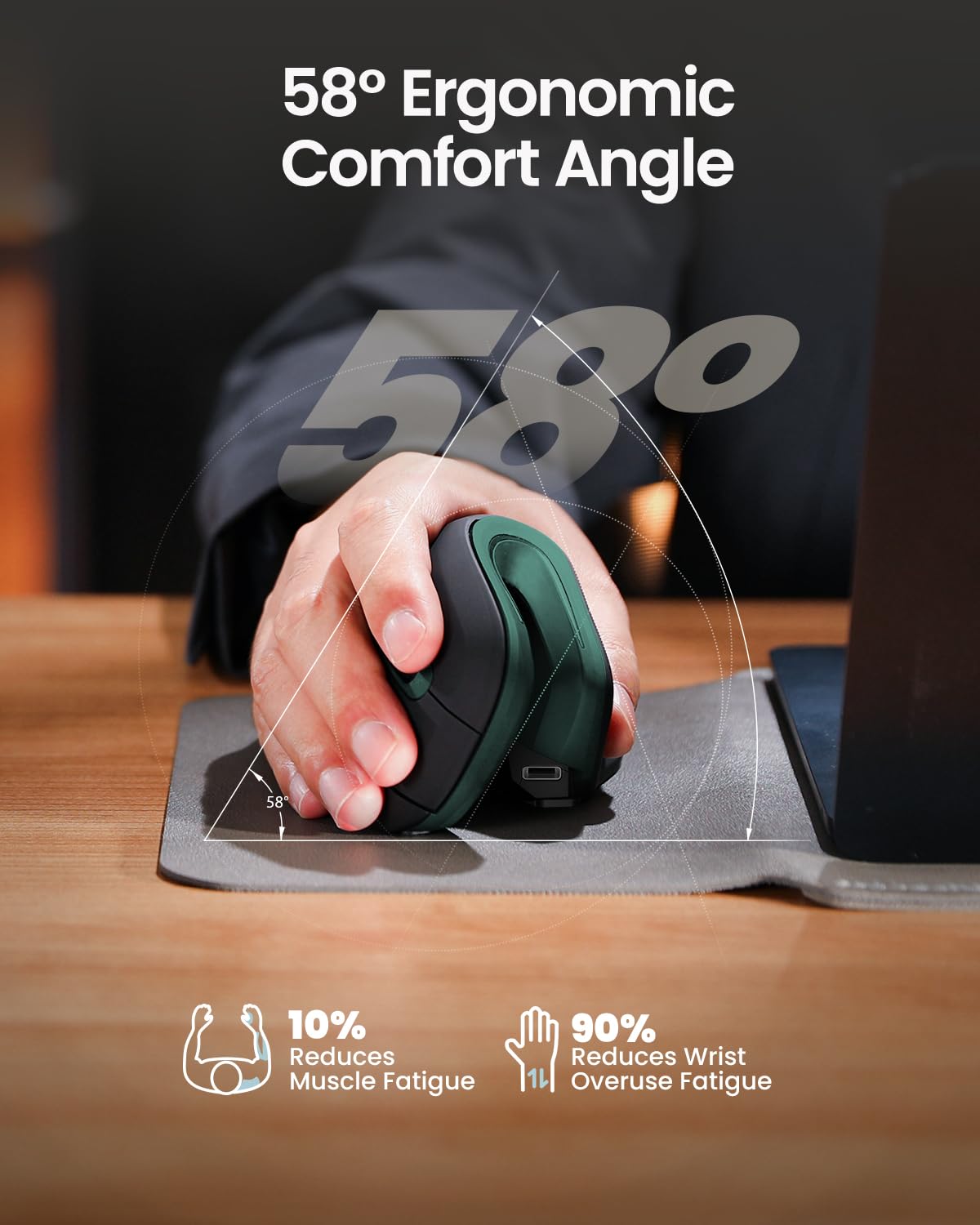 ProtoArc Ergonomic Mouse, EM11 NL Bluetooth Rechargeable Wireless Vertical Mouse, 3 Multi-Device Connectivity for Computer/PC/Laptop, 2.4GHz USB-A Optical Mice for Windows, Mac OS, Green