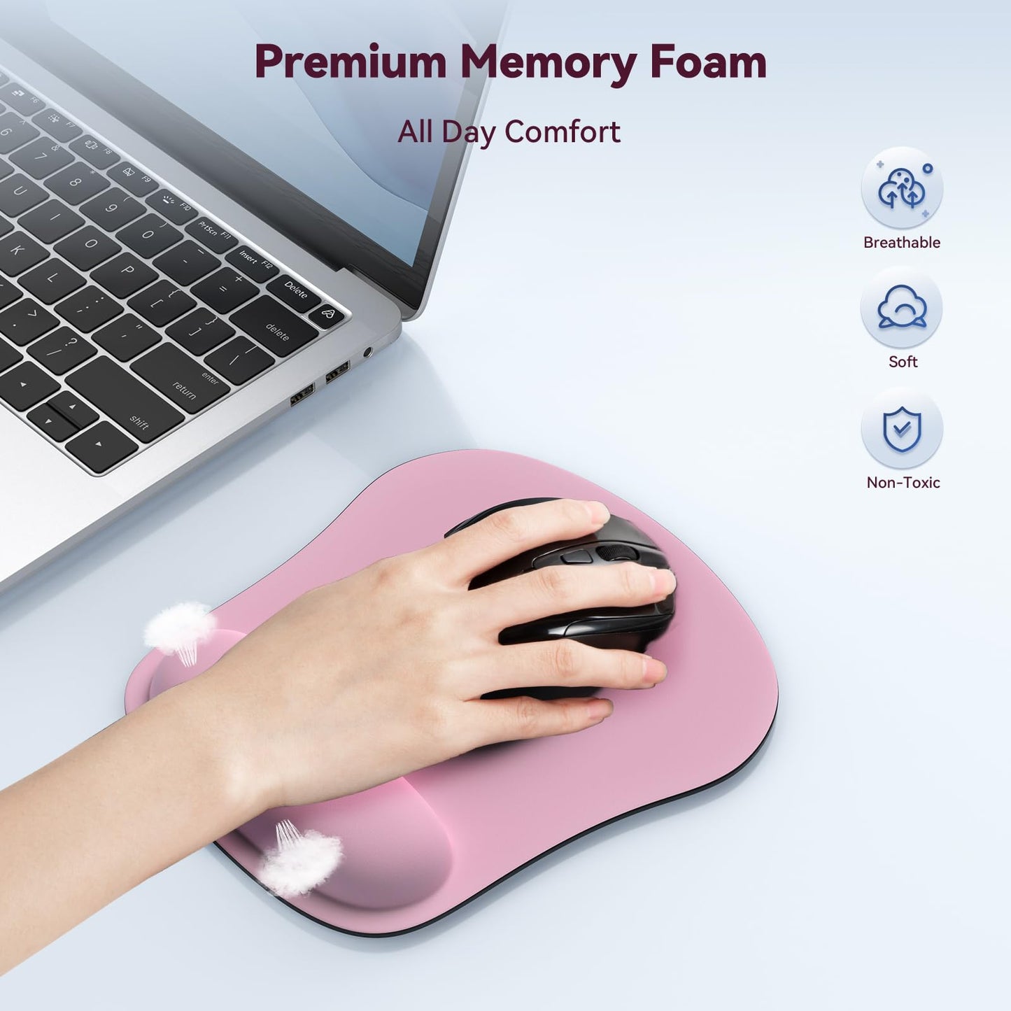 TECKNET 2 Pack Mouse Pad with Wrist Support, Ergonomic Gaming Mouse Pad Pain Relief, Portable Comfortable Mousepad for Computer, Laptop, Office, Home Non-Slip Base, Waterproof Surface - Pink