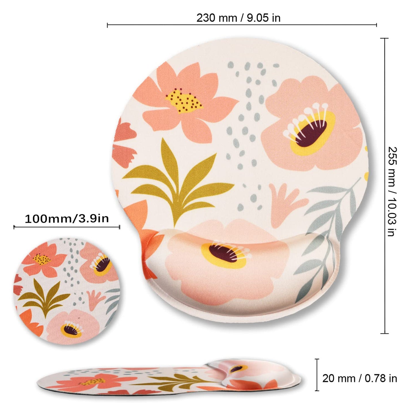 ARTSO Ergonomic Mouse Pad with Wrist Rest Support, Memory Form Non-Slip Rubber Base Mousepad for Home, Office, Easy Typing & Pain Relief, Pink Flowers