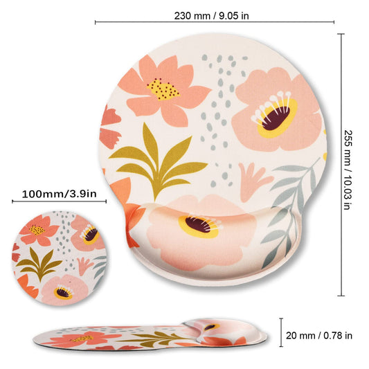 ARTSO Ergonomic Mouse Pad with Wrist Rest Support, Memory Form Non-Slip Rubber Base Mousepad for Home, Office, Easy Typing & Pain Relief, Pink Flowers