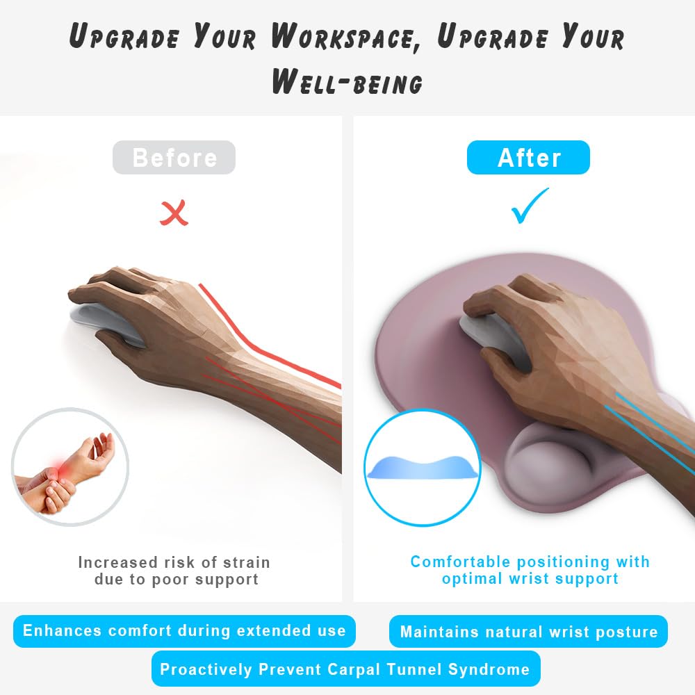 Ergonomic Mouse Pad with Wrist Rest Support&Gel Cushion for Desk; Cute Computer Decor Accessories for Women. Small Mousepad Mat Laptop Pads for Office&Home. Ergo Supplies & Aesthetic (03Deep Violet)