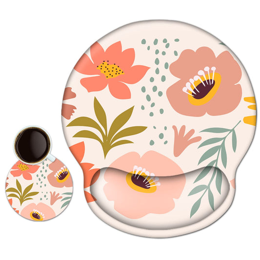 ARTSO Ergonomic Mouse Pad with Wrist Rest Support, Memory Form Non-Slip Rubber Base Mousepad for Home, Office, Easy Typing & Pain Relief, Pink Flowers