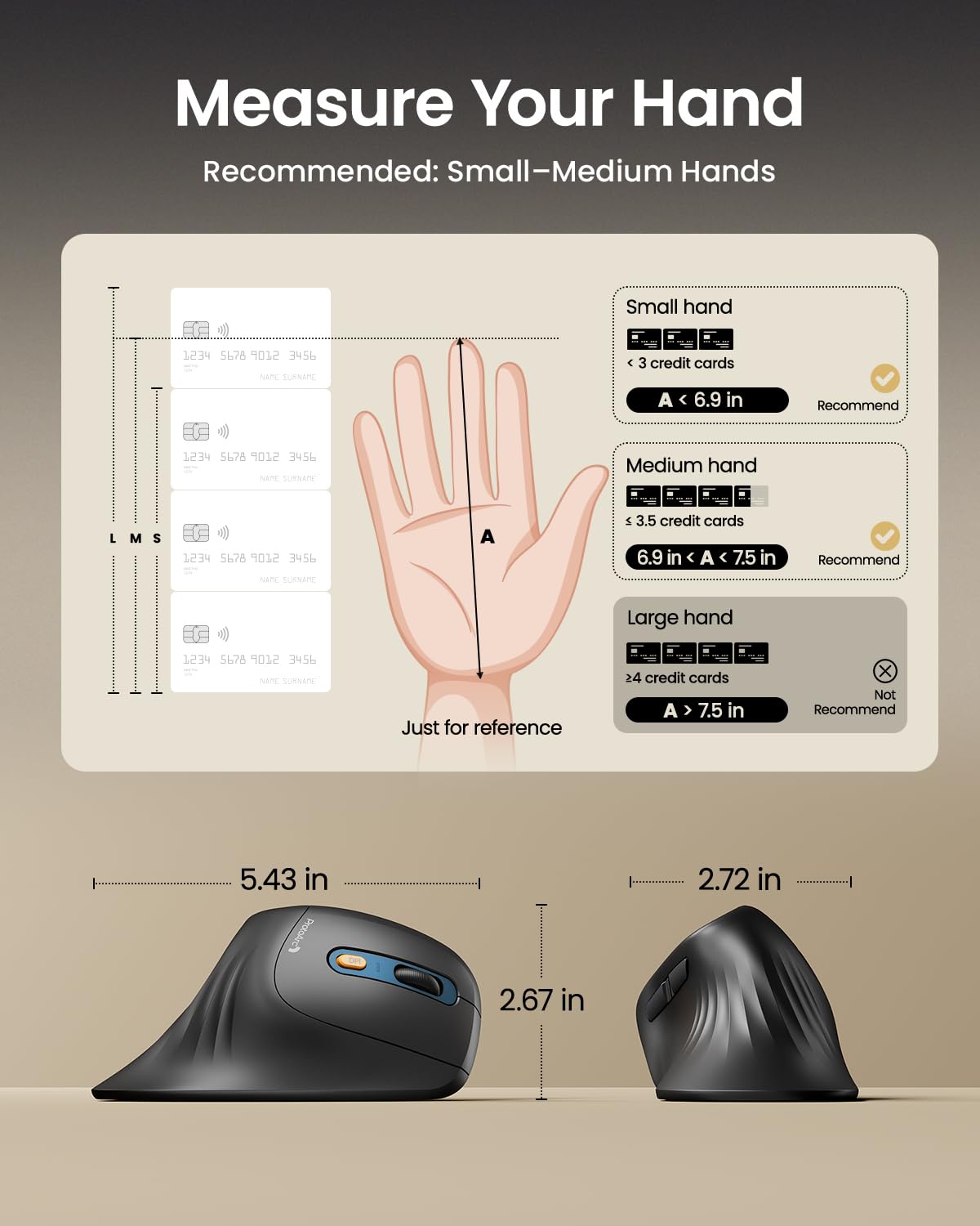 ProtoArc Ergonomic Mouse, EM11 NL Bluetooth Rechargeable Wireless Vertical Mouse, 3 Multi-Device Connectivity for Computer/PC/Laptop, 2.4GHz USB-A Optical Mice for Windows, Mac OS, Blue