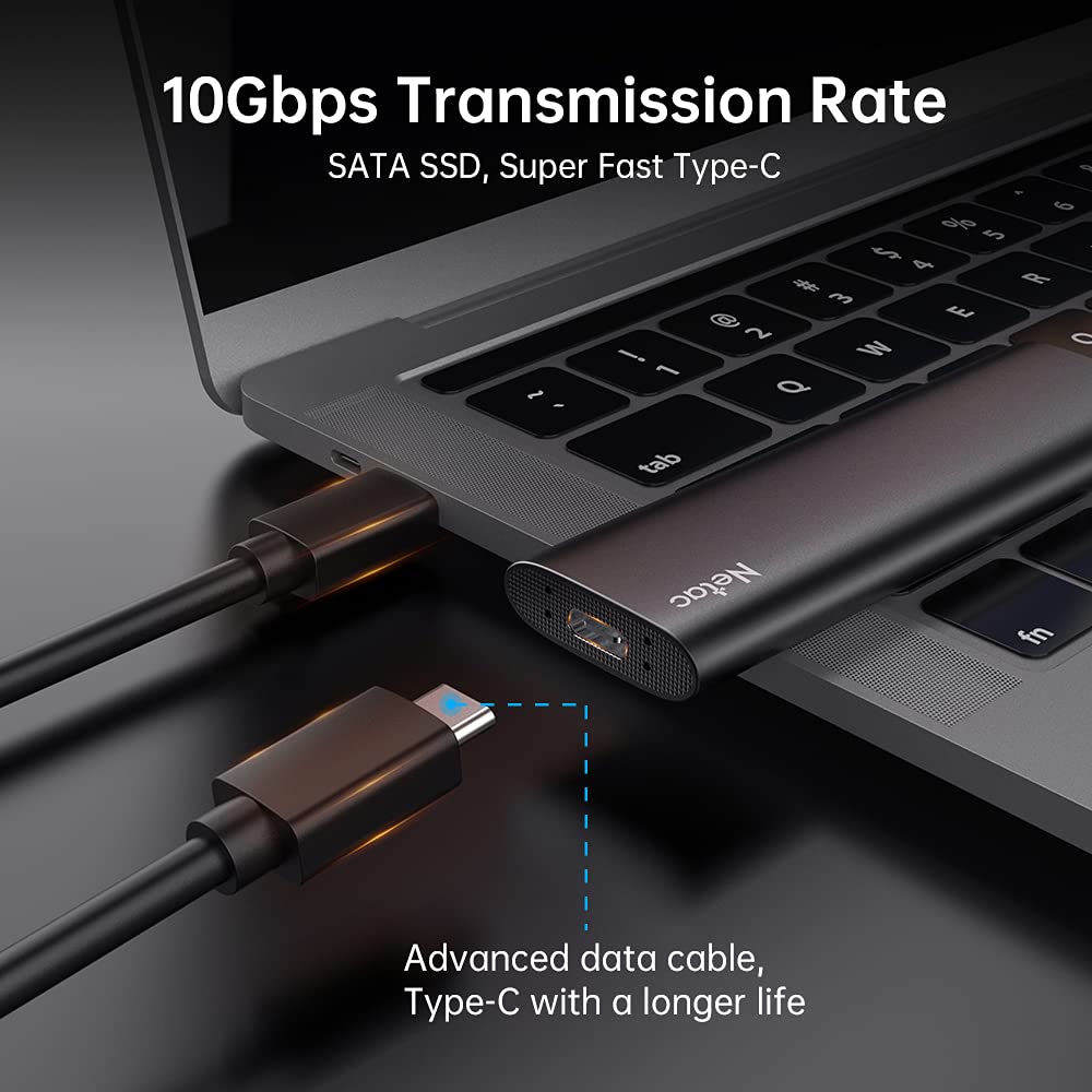 Netac Portable SSD 500GB USB 3.2 Gen 2 (10 Gbps, Type-C) External Solid State Drive External Hard Drive,Mobile SSD 500GB, Business Travel Essential, Deep Black