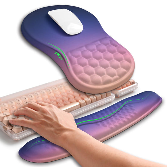 Hokafenle 2in1 Combination, Wave Keyboard Wrist Rest and Ergonomic Curvature Mouse Pad Wrist Support for Relieve Wrist Pain, Filled with Soft Cushion Memory Foam, Dawn