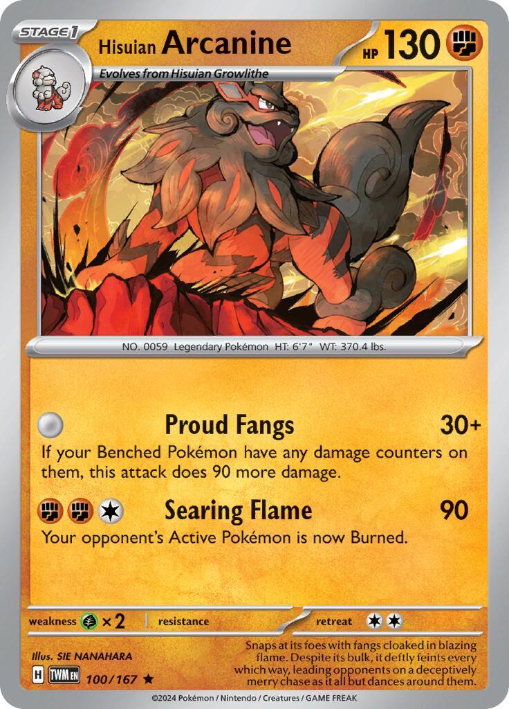 Hisuian Arcanine (100/167) (Non-Holo) (Deck Exclusive) [Scarlet & Violet: Twilight Masquerade] - Shop at mousebows
