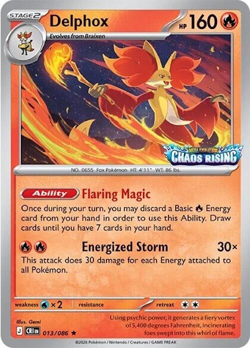 Delphox (013/086) (Chaos Rising Stamped) [Miscellaneous Cards] - Shop at mousebows