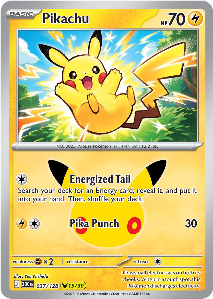 Pikachu (037/128) [Mega Evolution: 30th Celebration] - Shop at mousebows