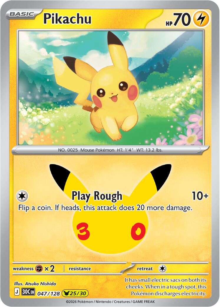 Pikachu (047/128) [Mega Evolution: 30th Celebration] - Shop at mousebows