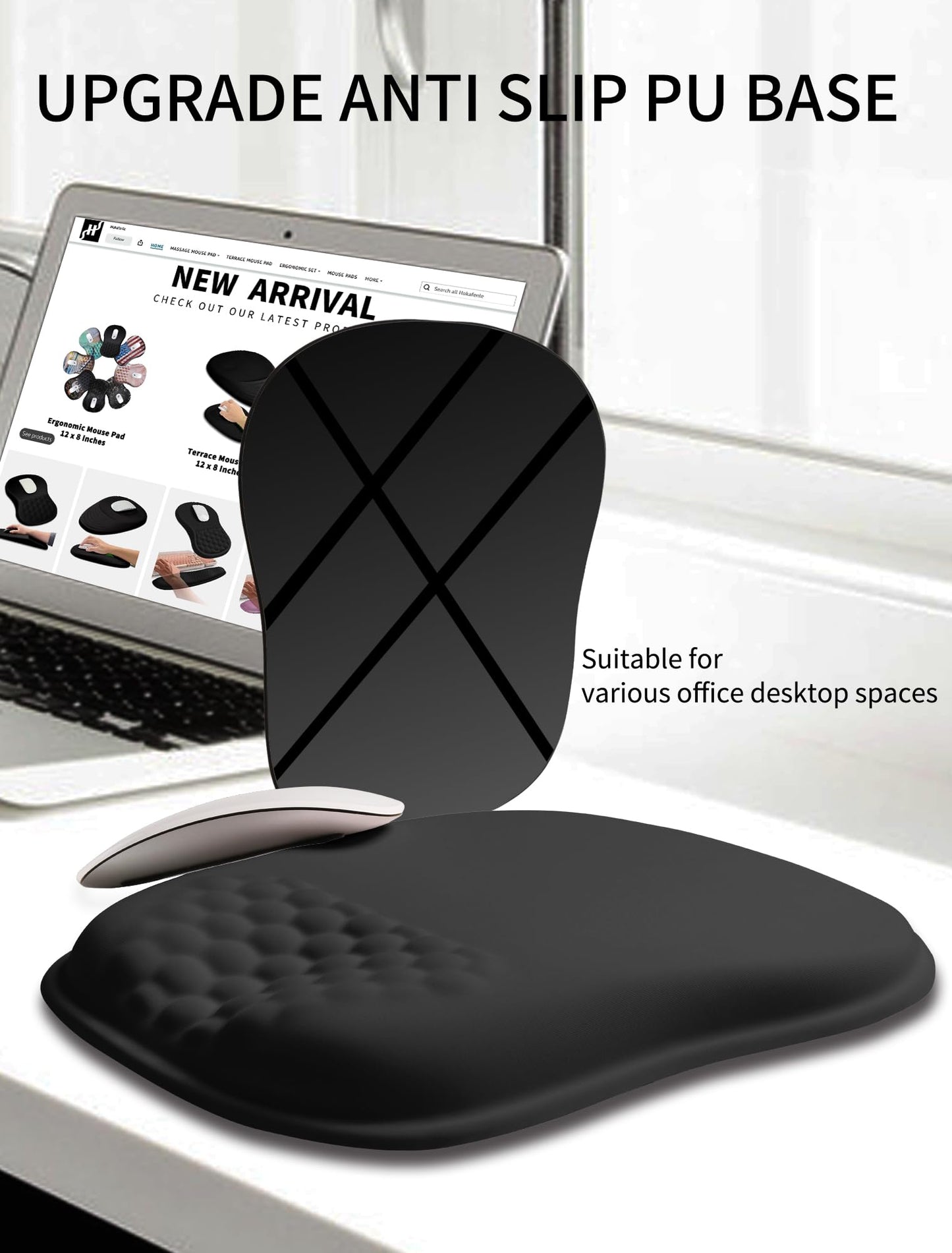 Hokafenle Ergonomic Wrist-hugging Mouse Pad Wrist Support, U-shaped Holding Wrist Rest Mousepad for Carpal Tunnel Pain Relief with Cushioned Memory Foam Slope Massage Bulge (Classic 10.2x8.3 in,Black)