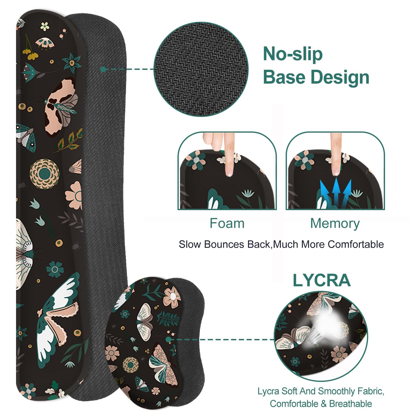 Lauspuck Large Mouse Pad and Keyboard Wrist Rest, Desk Pad for Keyboard and Mouse, Gaming Mousepad with Wrist Support, Non-Slip Desk Mat for Home Office, Black Butterfly Flower