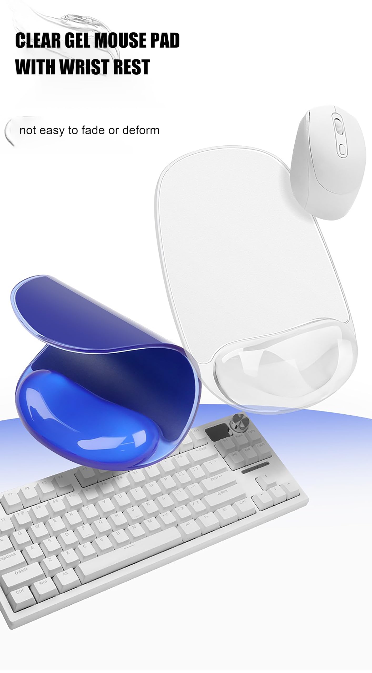Aszqvd Gel Wrist Rest for Mouse,Ergonomic Mousepad with Clear Cushioned Palm Rest,Gel Mouse Pad with Wrist Support,Small Desk Mat,Office Desk Work Accessories for Women,Carpal Tunnel Relief (A-Clear)