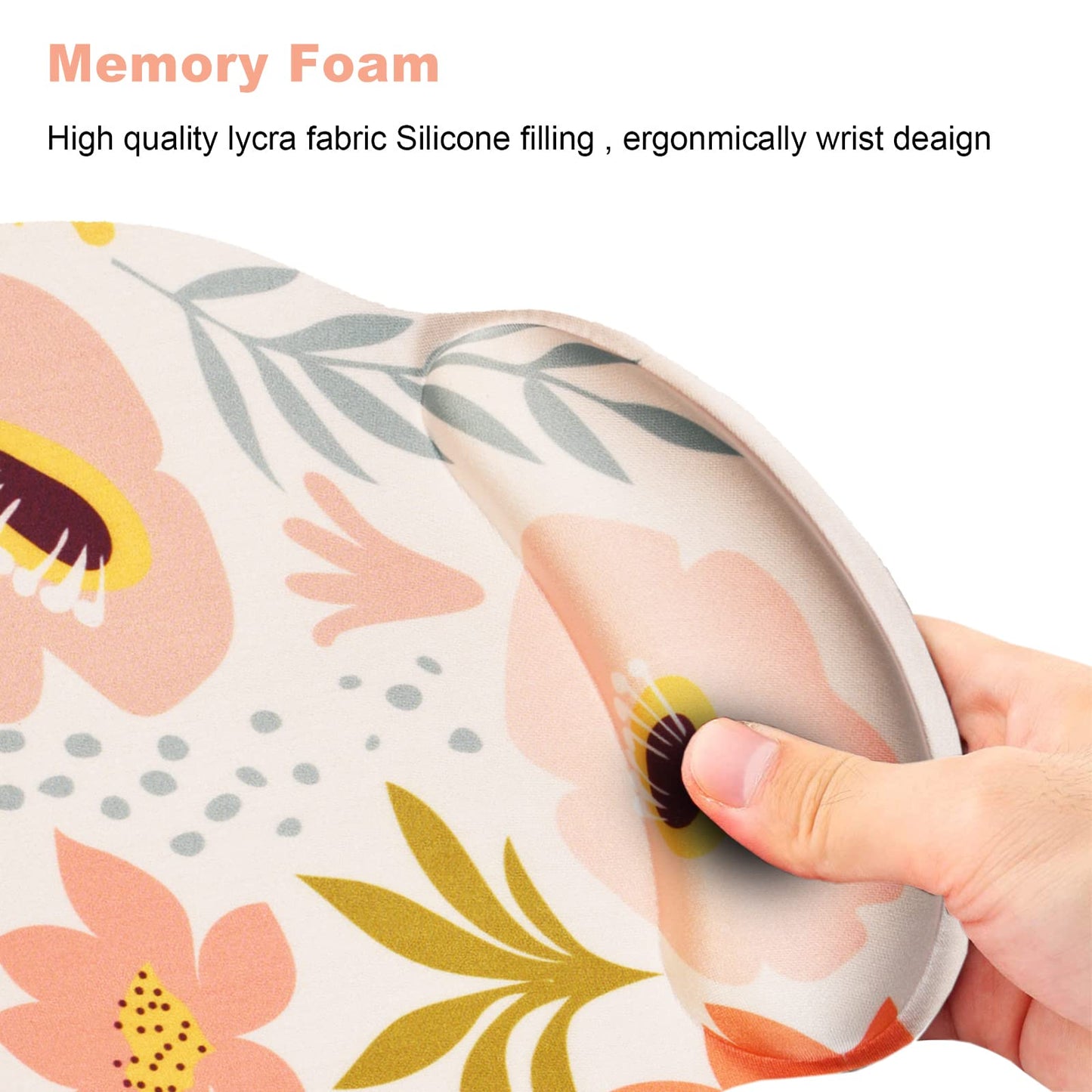 ARTSO Ergonomic Mouse Pad with Wrist Rest Support, Memory Form Non-Slip Rubber Base Mousepad for Home, Office, Easy Typing & Pain Relief, Pink Flowers