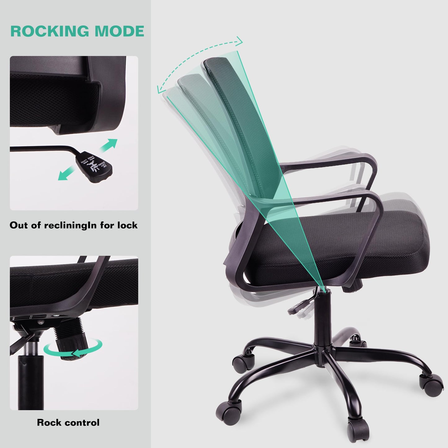 T-THREE. Adjustable Office Chair Ergonomic Mesh Swivel Chair Office Chair Desk Chair Lumbar Support Height Adjustable 360°Swivel Rocking Function Mesh Back Seat for Home Office(Black)