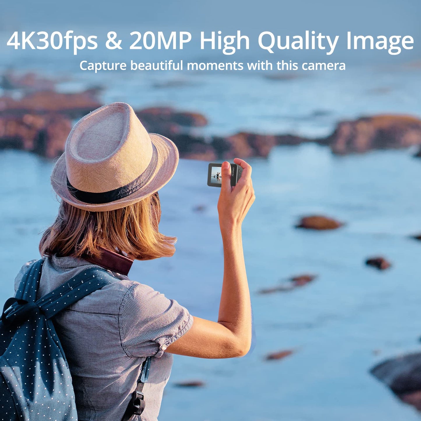 AKASO Brave 7 Action Camera with 64GB microSDXC Memory Card - IPX8 Waterproof Underwater Camera Native 4K 20MP WiFi Cam with Touch Screen EIS 2.0 Zoom Support External Mic Voice Control Vlog Camera