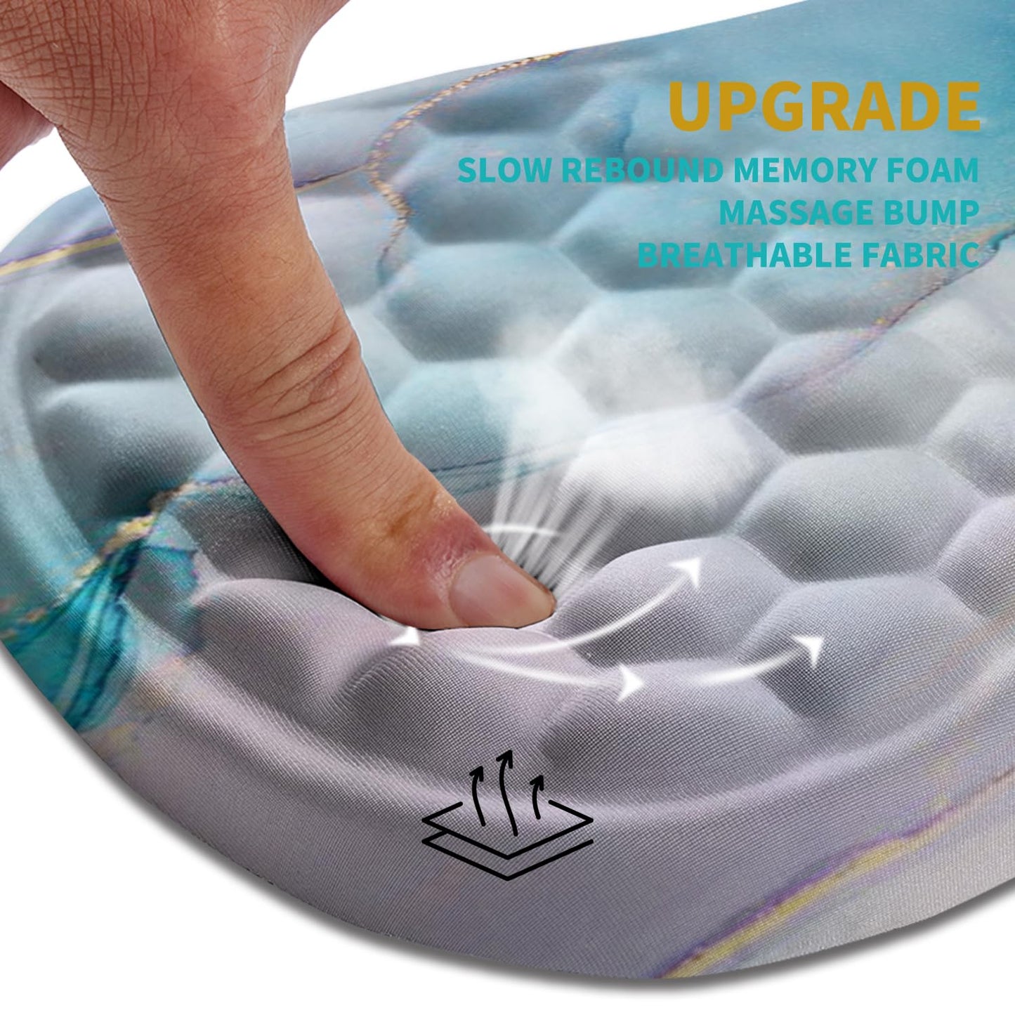 Hokafenle Ergonomic Mouse Pad Wrist Support, Wrist Rest Mousepad for Carpal Tunnel Pain Relief with Integrated Memory Foam Slope Massage Bulge (11.8x7.9 inch,Blue Marble