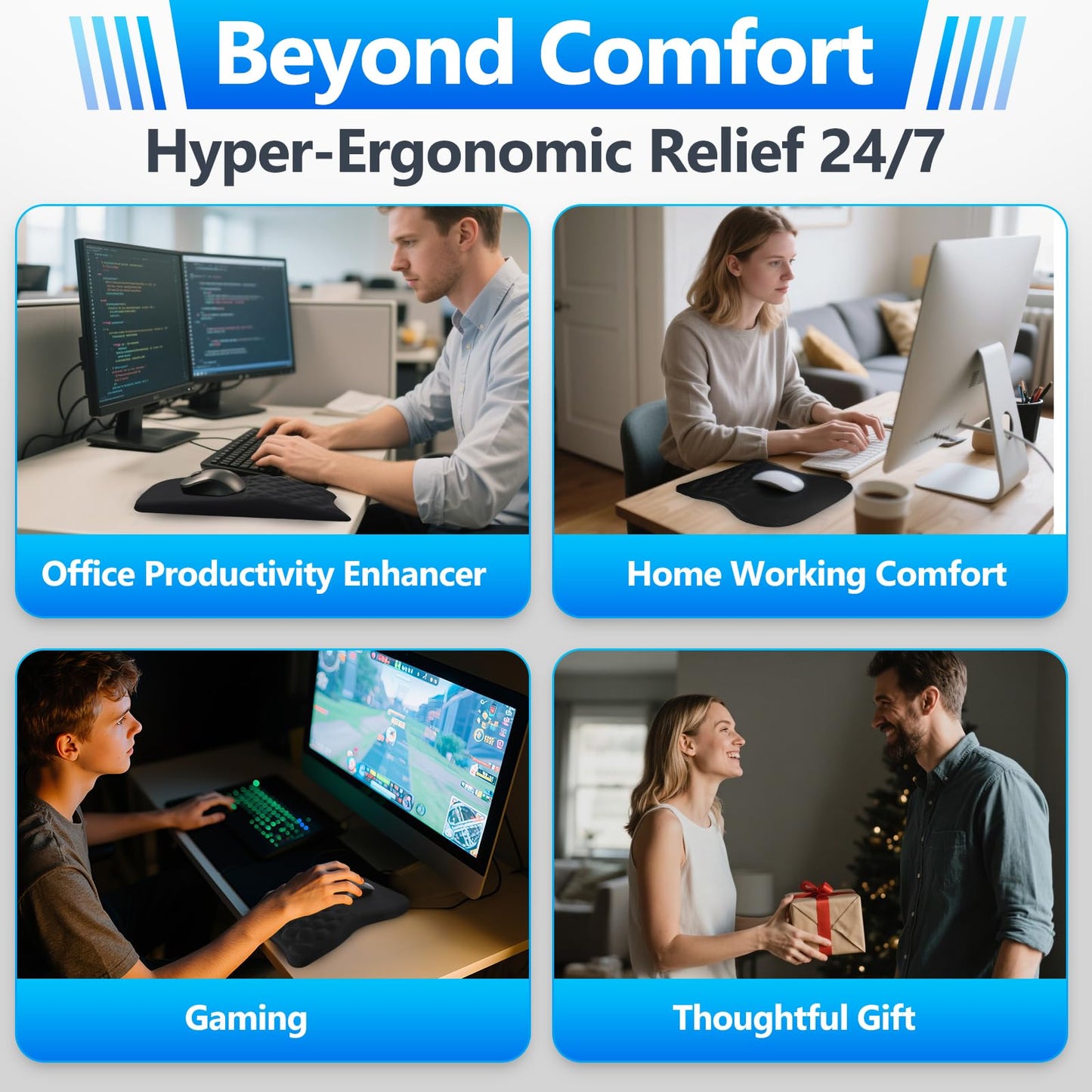 Zylentix Ergonomic Mouse Pad with Wrist Rest, Dual-Slope Design for Pain Relief- Large 12x8 Inch Size with Reinforced Memory Foam & Non-Slip Base for Office Desk/Gaming (Black)