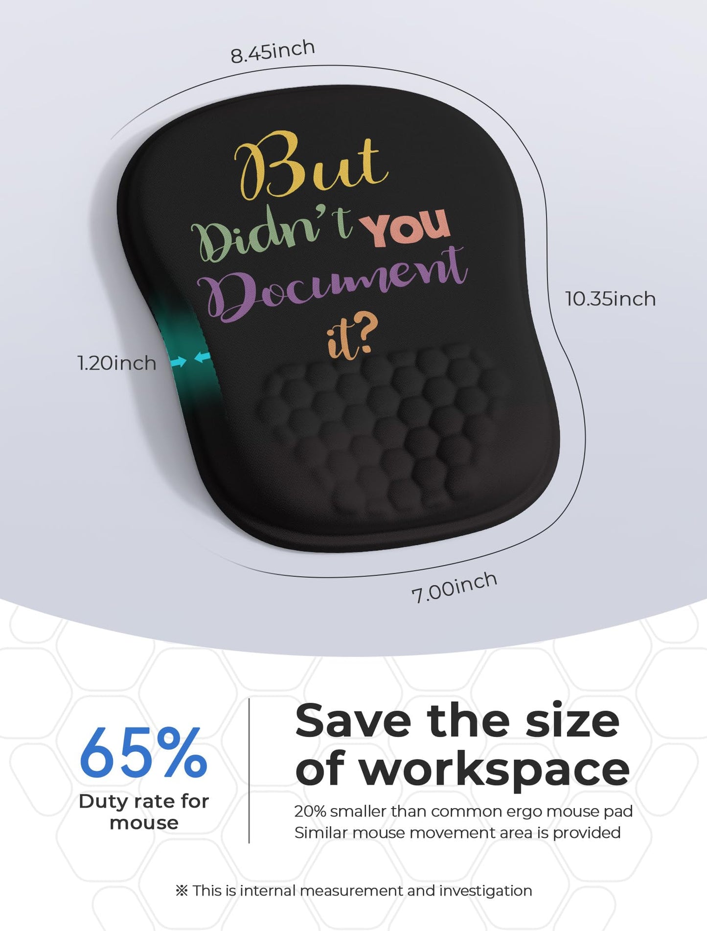ORIENWEEDA " But Didn't You Document It Funny Office Ergonomic Mouse Pad for Carpal Tunnel Pain Relief, 65% Usable Mouse Area, Memory Foam Wrist Rest for for Office, PC, Gaming