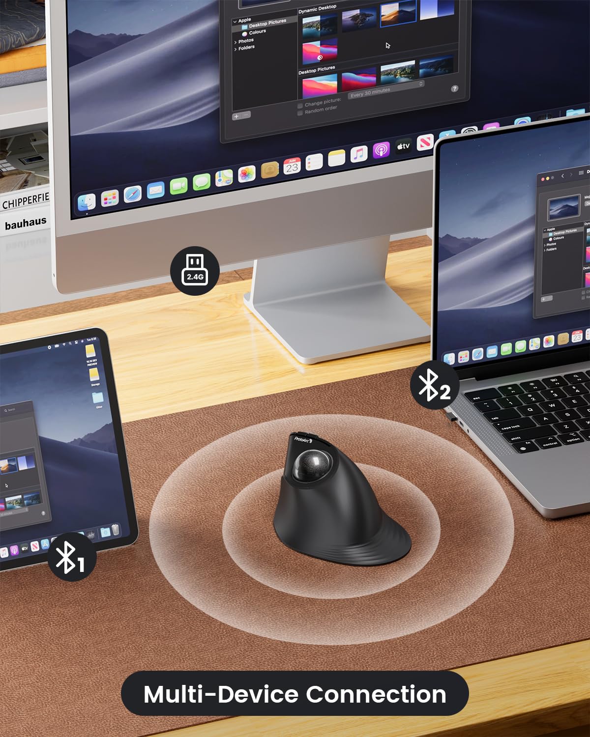 ProtoArc Vertical Wireless Trackball Mouse, EM05 NL Bluetooth Ergonomic Rollerball Mouse Rechargeable Computer Laptop Thumb Mice, 3 Device Connection, Compatible with iPad, Mac, Windows, PC-Gray