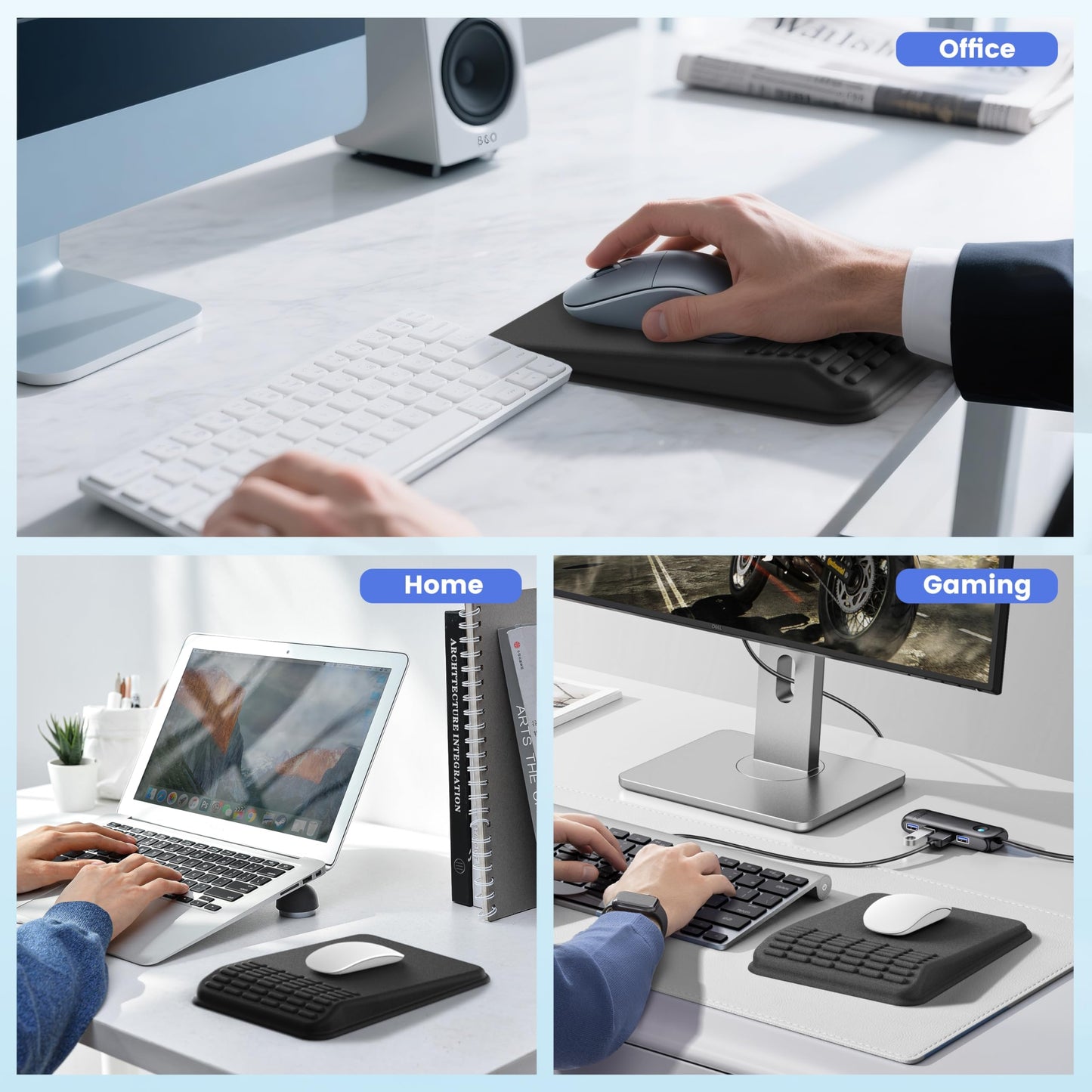 MEKASS Ergonomic Mouse Pad with Wrist Support, Wrist Rest Mousepad for Carpal Tunnel Pain Relief, Memory Foam with Massage Design, Non-Slip PU Base for Office and Home (Classic Black)