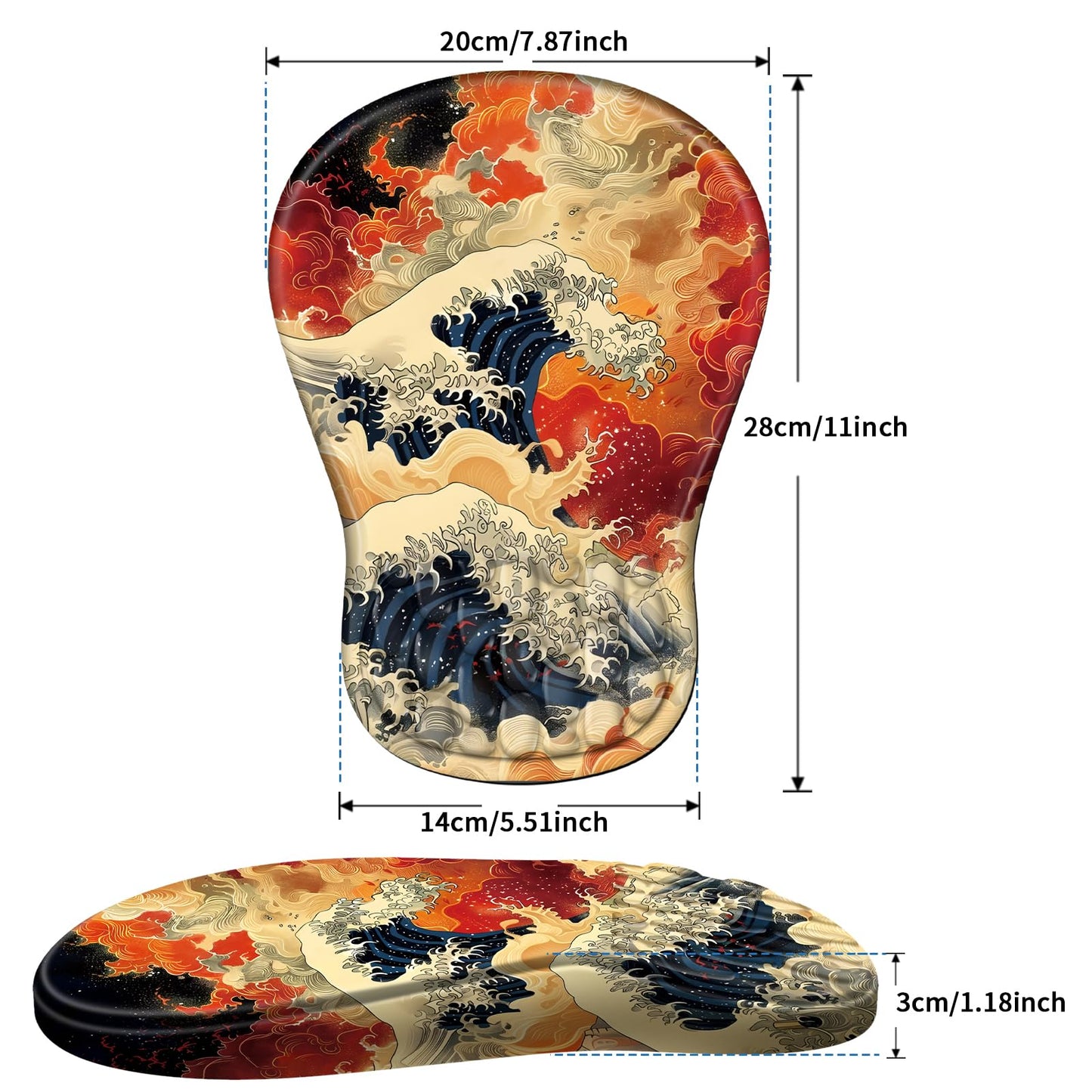 YIWEI Ergonomic Mouse Pad with Wrist Rest - Comfortable Office Mousepad with Memory Foam Wrist Support for Carpal Tunnel Relief, Mouse Pads with Non-Slip Base for Gaming and Home (Waves)